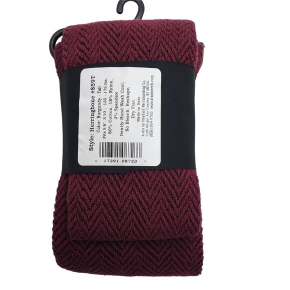 Italian 80% Cotton Tights Size Tall Burgundy Herringbone Wine B.ella New Hosiery - Picture 4 of 5